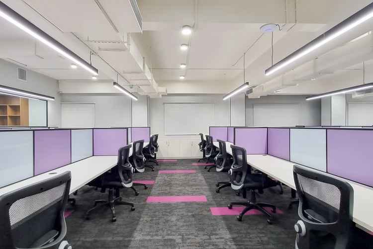 Modern office layouts with colorful accent panels
